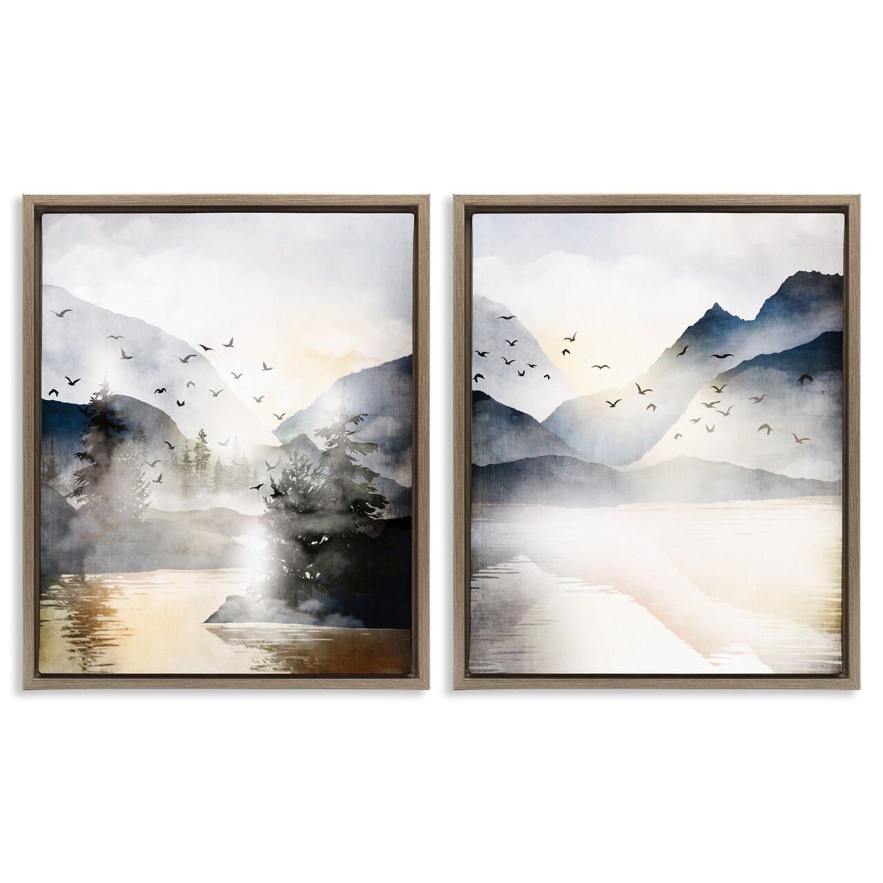 Stupell Industries Sunlit Birds Over Lake Landscape Framed Floater Canvas Wall Art